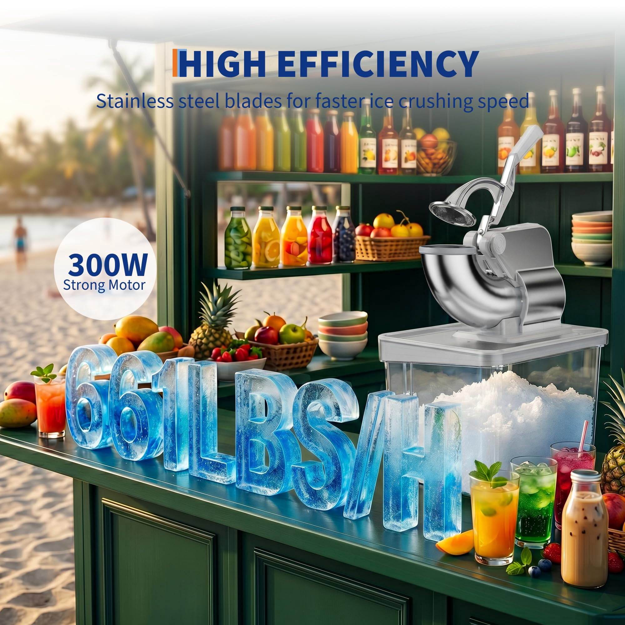Commercial Electric Ice Crusher Machine, 4 Stainless Steel Blades Snow Cone Maker with Safety Switch for Home Bar Cafe Party