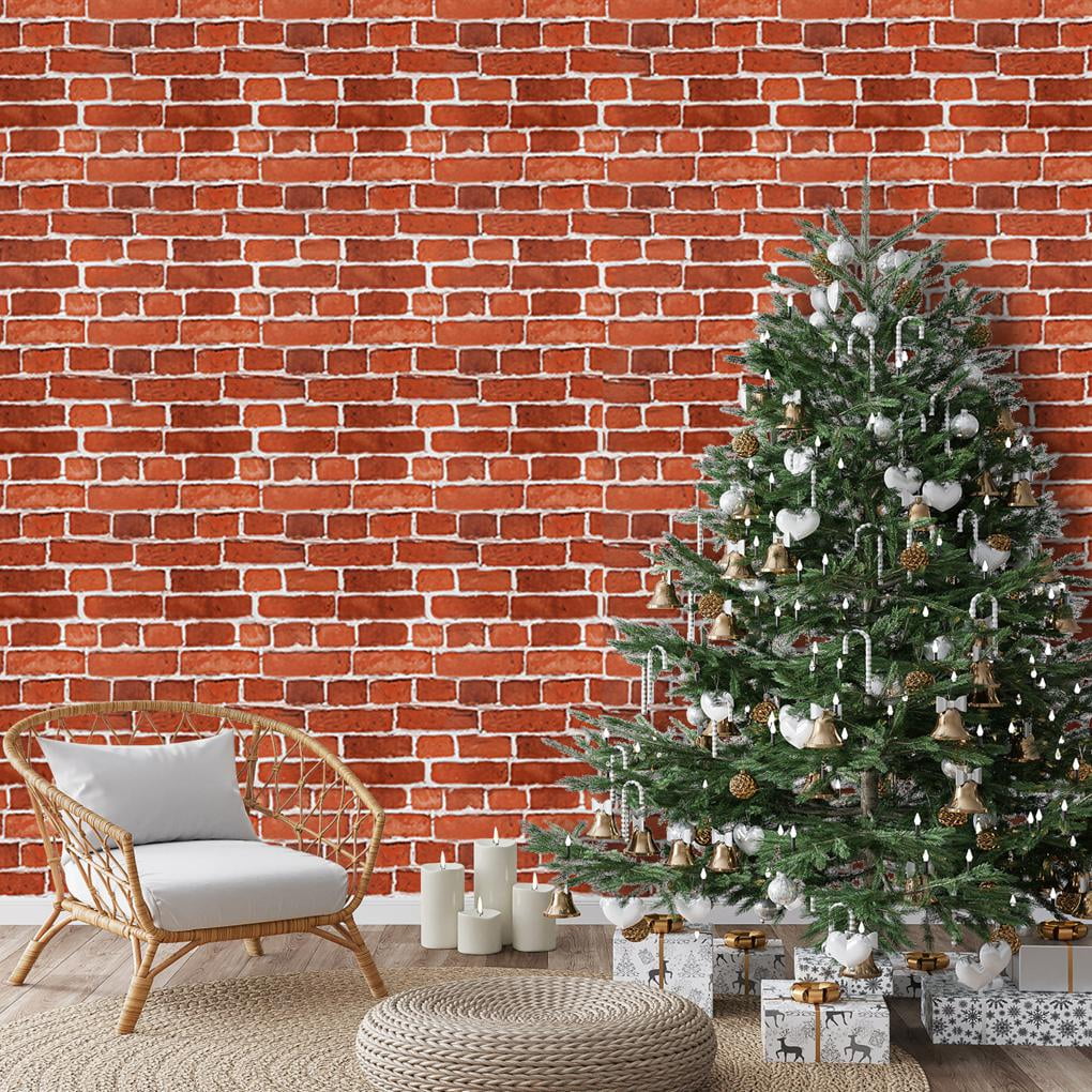Arthome Peel and Stick Brick Wallpaper 17''x120'' Self Adhesive Contact Paper Waterproof Vinyl Film Wall Paper for Room,Fireplace,Stair and Christmas Holiday Decoration(Red)