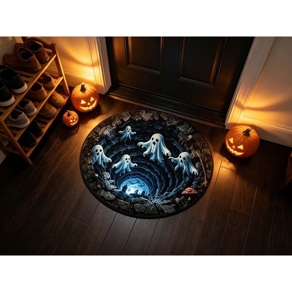 HHJZPR 3D Optical Illusion Halloween Round Rug, 31.5‑Inch Spooky Visual Effect Floor Mat, Non‑Slip Easy‑Care Carpet for Living Room Party Decor
