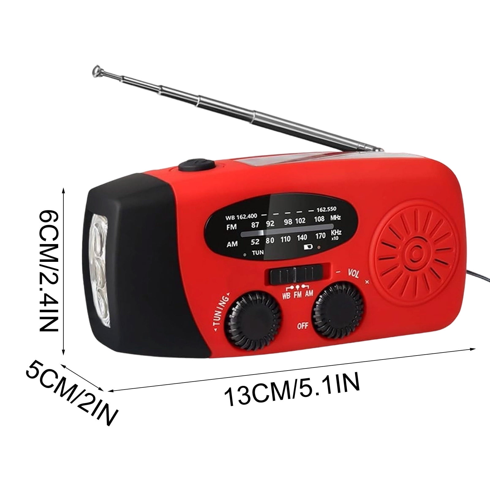 Solar Radio, Portable Hand-Crank AM/FM/WB Emergency Radio with Torch Solar Radio, 2000mAh Rechargeable Power Bank for Phone Charging Solar Radio, Red Design for Camping Home Emergency Use