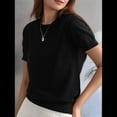 thumbnail image 4 of Suéter Holgado de Verano para Mujer, Suave, de Corta y Cuello Redondo, Estilo Informal, Conjuntos de Moda 2025 Negro S, 4 of 10