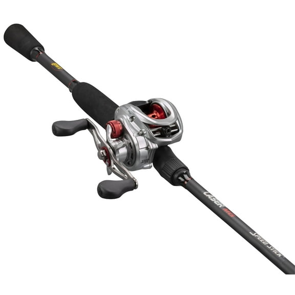 Lew's Laser MG Speed Spool Baitcast Reel and Fishing Rod Combo, 6-Foot 6-Inch Rod, Right-Hand Retrieve, Silver/Black