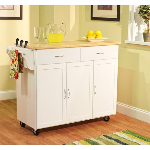 Extra Large Kitchen Cart, White with Wood Top (Box 1 of 2)