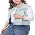 thumbnail image 1 of Unique Bargains Women‘s Plus Size Chest Pockets Single Breasted Denim Sleeveless Jacket, 1 of 6