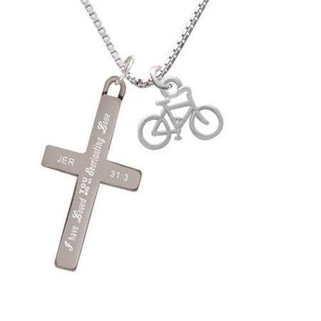 - Silvertone Small Bicycle - Everlasting Love - Cross Necklace
