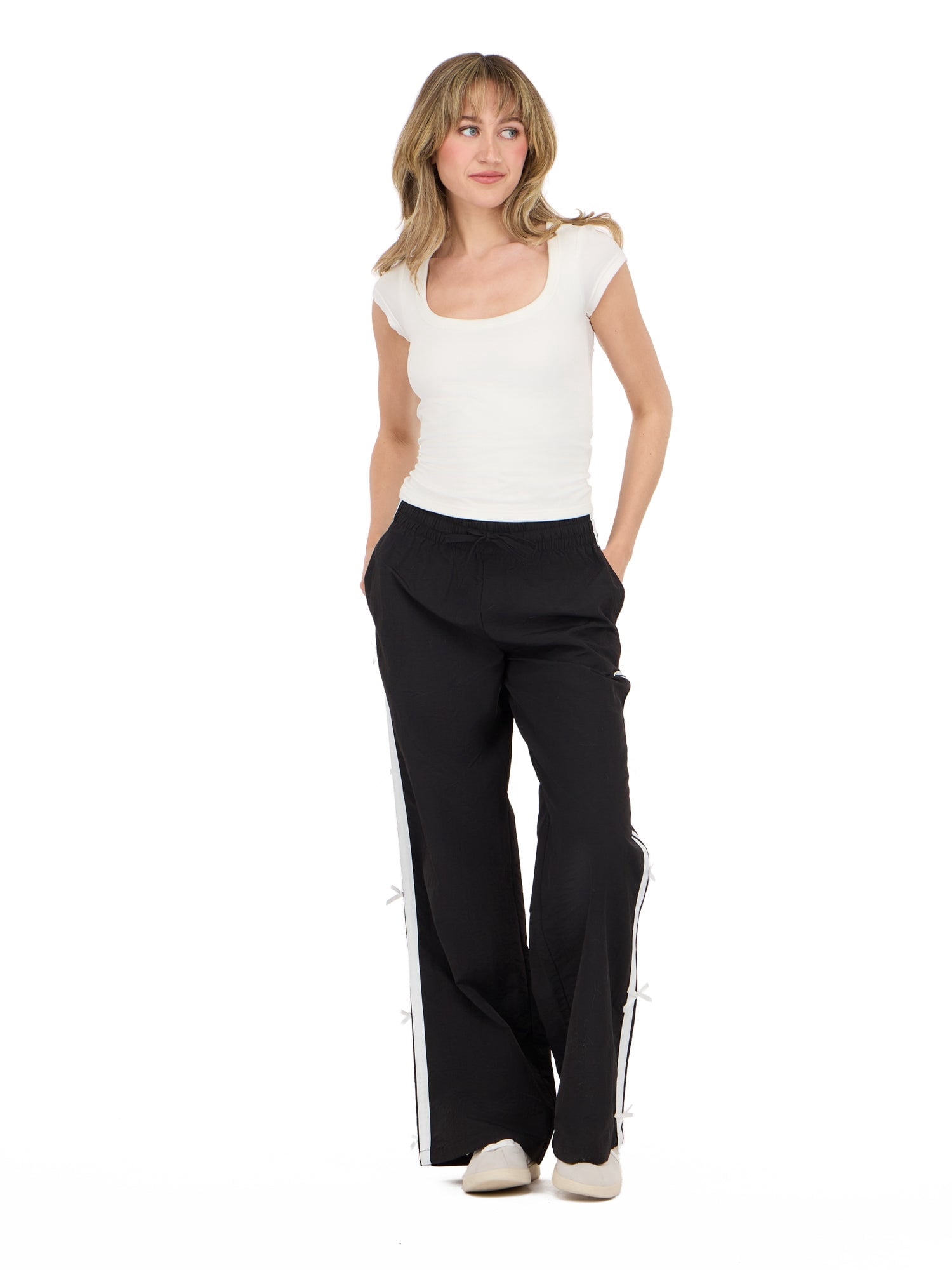 Forever 21 Women's Nylon Wide Leg Pant with Side Stripes, Sizes XS-XL