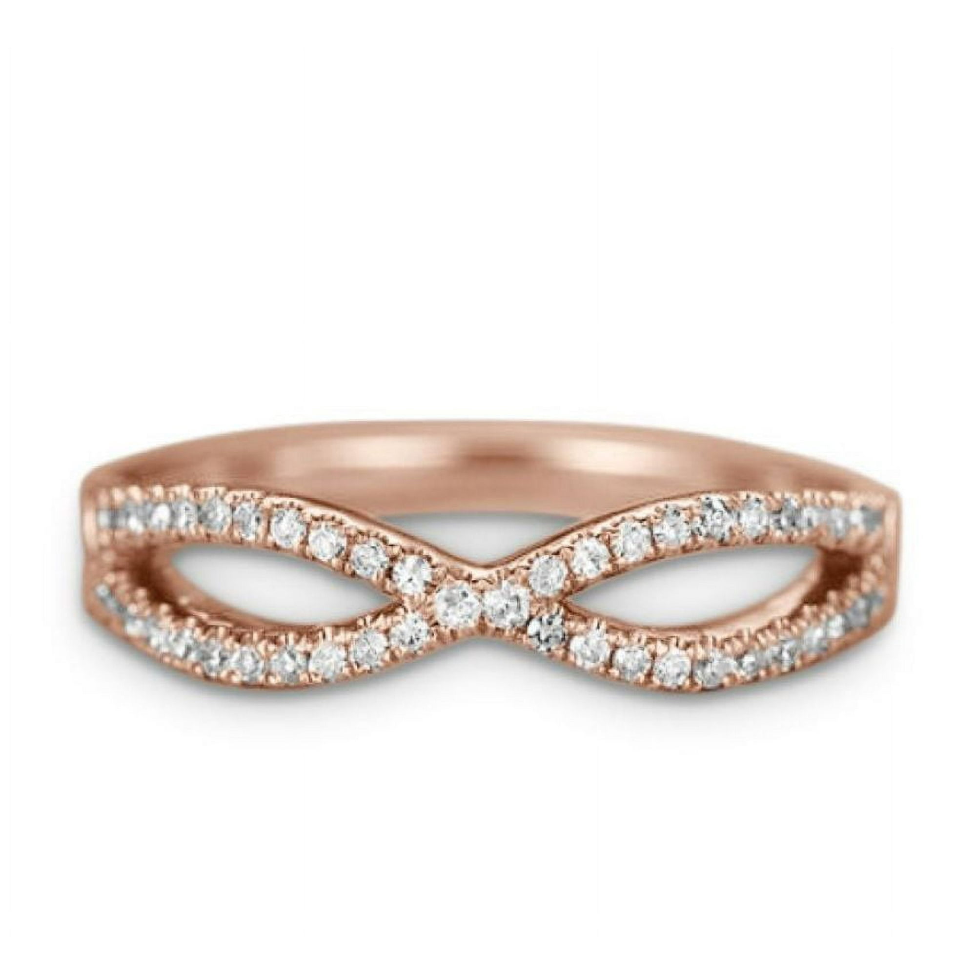 JeenMata .15 ct Lab Grown Diamond Infinity Wedding Band - Twisted Stacking Ring - Pave Wedding Band - 10K Rose Gold