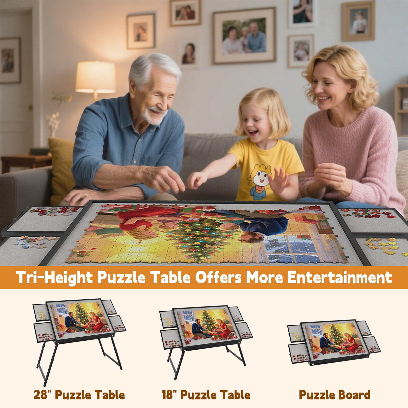 Puzzle Board for Adults,  Foldable Jigsaw Puzzle Table with Drawers, Metal & Plastic Frame, H-Shaped Legs, 1500 Pieces