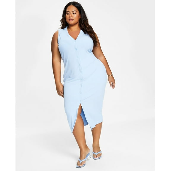 Bar III Trendy Plus Size Bodycon Cardigan Dress Blue Whisper 3X