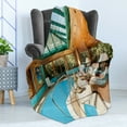 thumbnail image 4 of Modern Soft Flannel Fleece Blanket, Residential House Large Indoor Pool Furniture Sunrays Leisure Time Print, Cozy Plush for Indoor and Outdoor Use, 60" x 80", Green Pale Brown Blue, by Ambesonne, 4 of 5