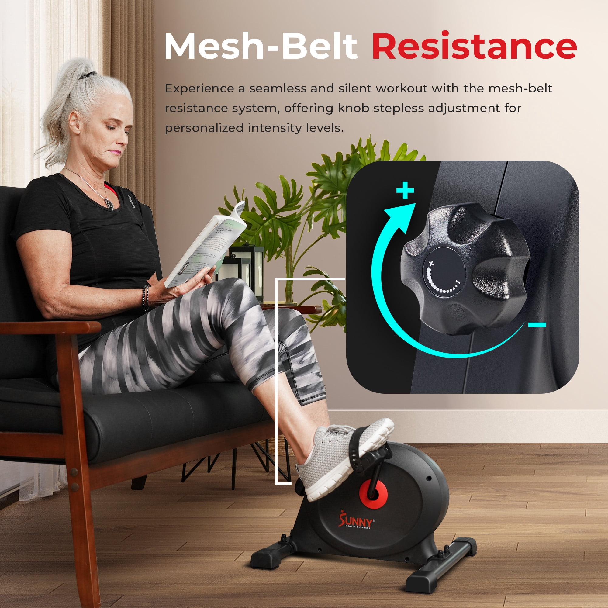 Sunny Health & Fitness SMART Low Profile Under Desk Smart Mini Pedal Exerciser For Leg & Arm w Free SunnyFit® App Membership - SF-B023005DGY