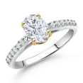 thumbnail image 2 of Gem Stone King 10K Yellow and White Gold White Moissanite and White Lab Grown Diamond Engagement Ring for Women (1.68 Cttw, Oval 8X6MM, Gemstone Birthstone, Available in Size 5, 6, 7, 8, 9), 2 of 4