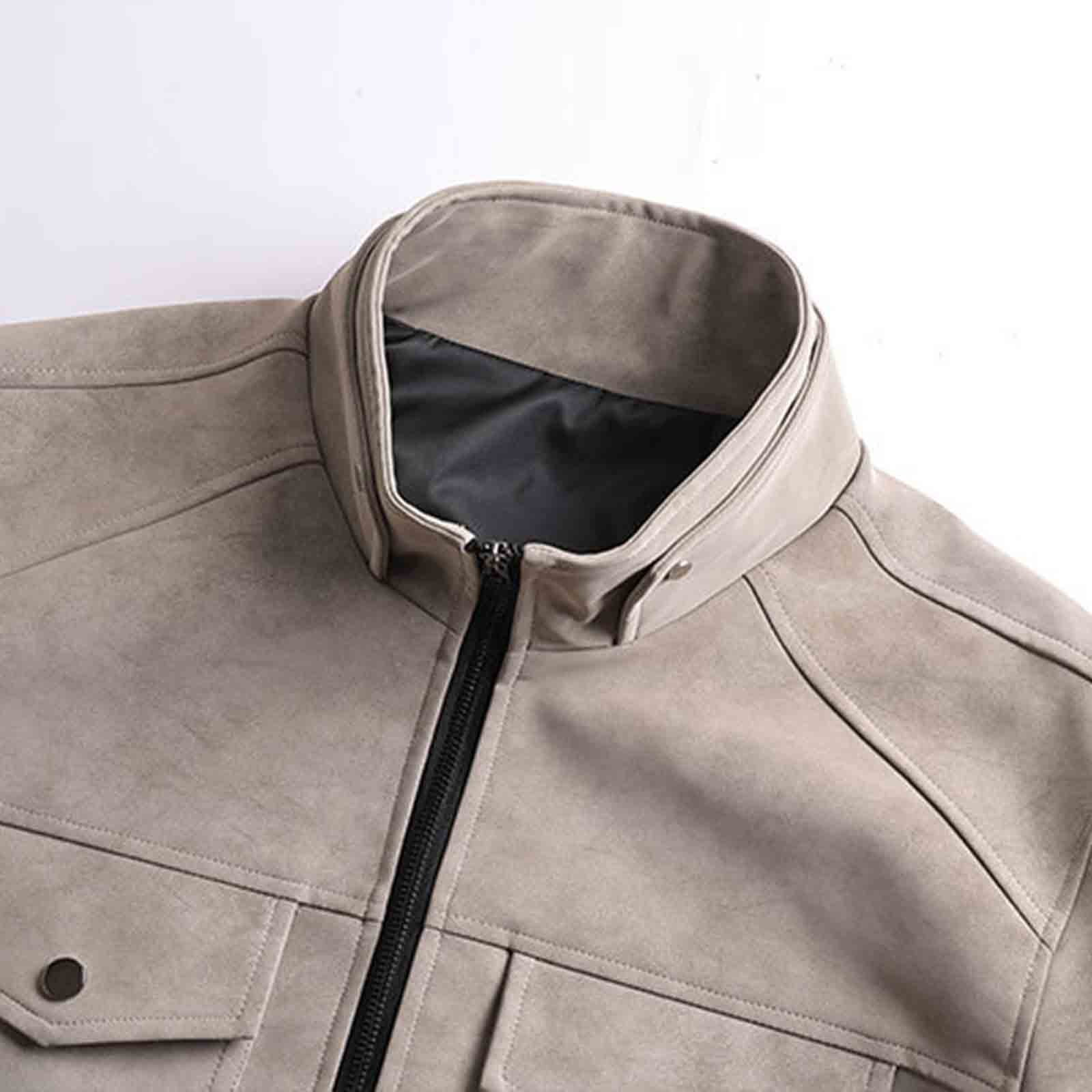 AnuYalue Mens Big and Tall Faux Leather Jacket Windproof Stand Collar Outerwear Fall Winter Warm Jackets Full Zip Long Sleeve Coat