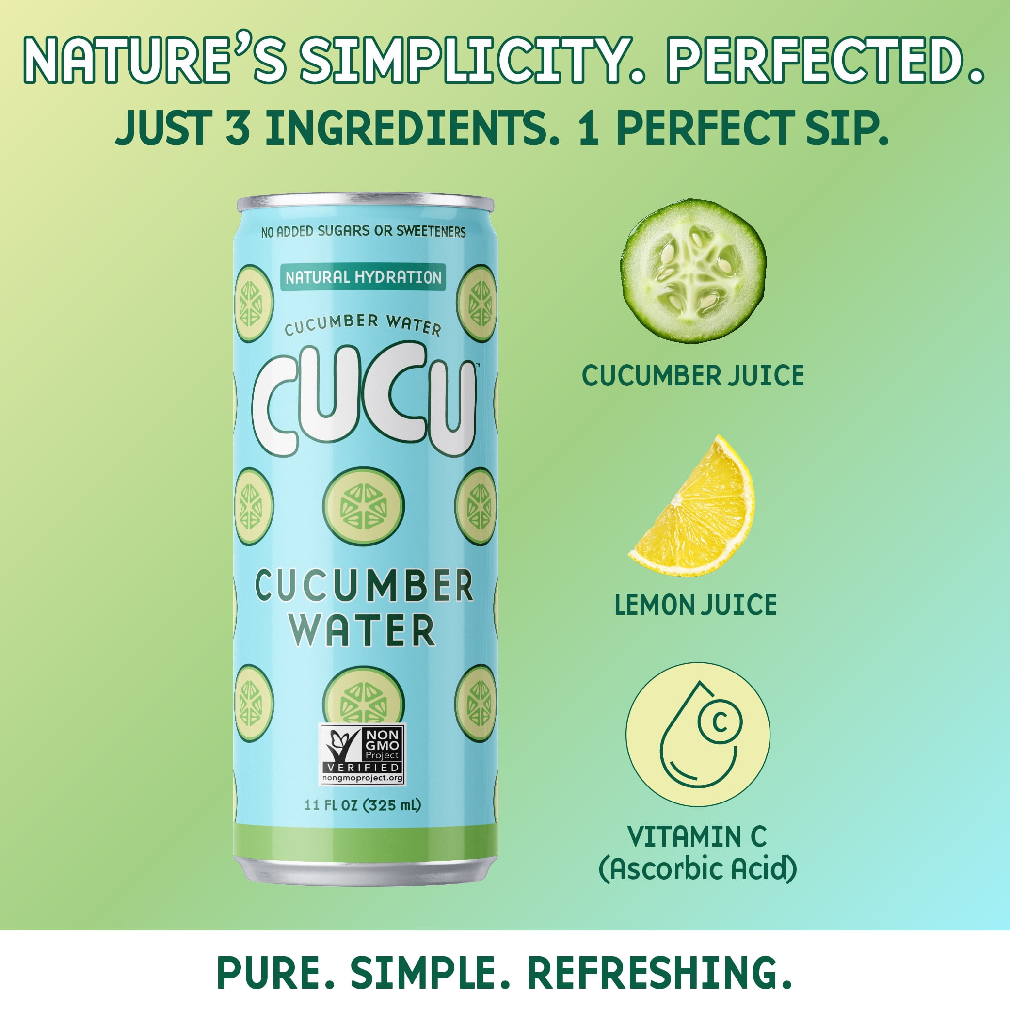 CUCU Cucumber Water – Natural Hydration from Cucumbers with Vitamin C, Electrolytes & Antioxidants – No Sugar Added, Non-GMO – 12 Pack, 11 fl oz Cans