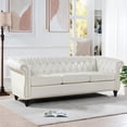 thumbnail image 2 of 84" Chesterfield Sofa, PU Leather Tufted Upholstered 3-Seater Sofa with Rolled Arms & Silver Nailhead, Padded Cushion & Solid Wood Legs, Modern Accent Sofa for Living Room Office, White, 2 of 7