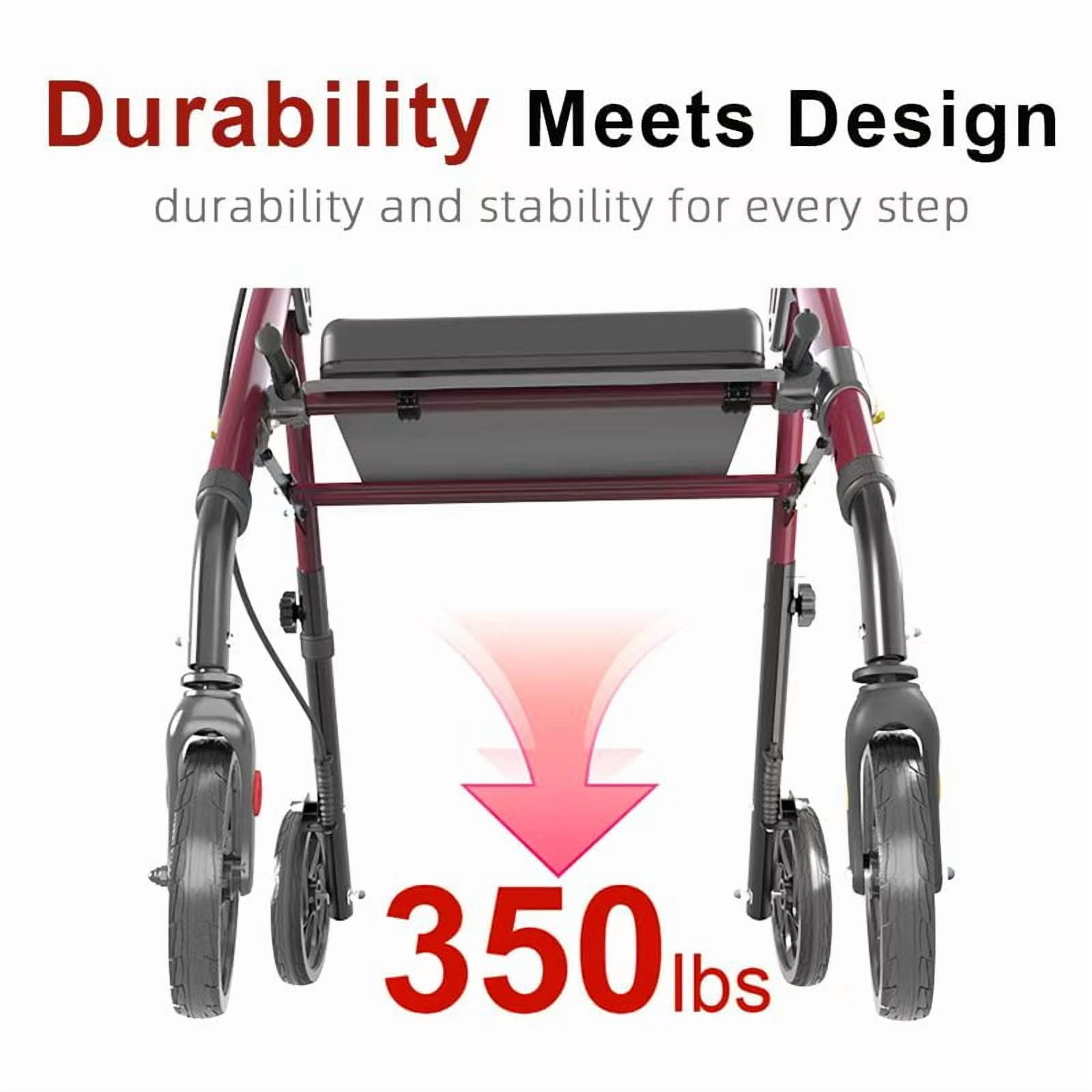 Aukfa Rollator Walker for Seniors,Lightweight Foldable All Terrain Rolling Walker with seat,8" Big Wheels,350 lb Capacity,Red