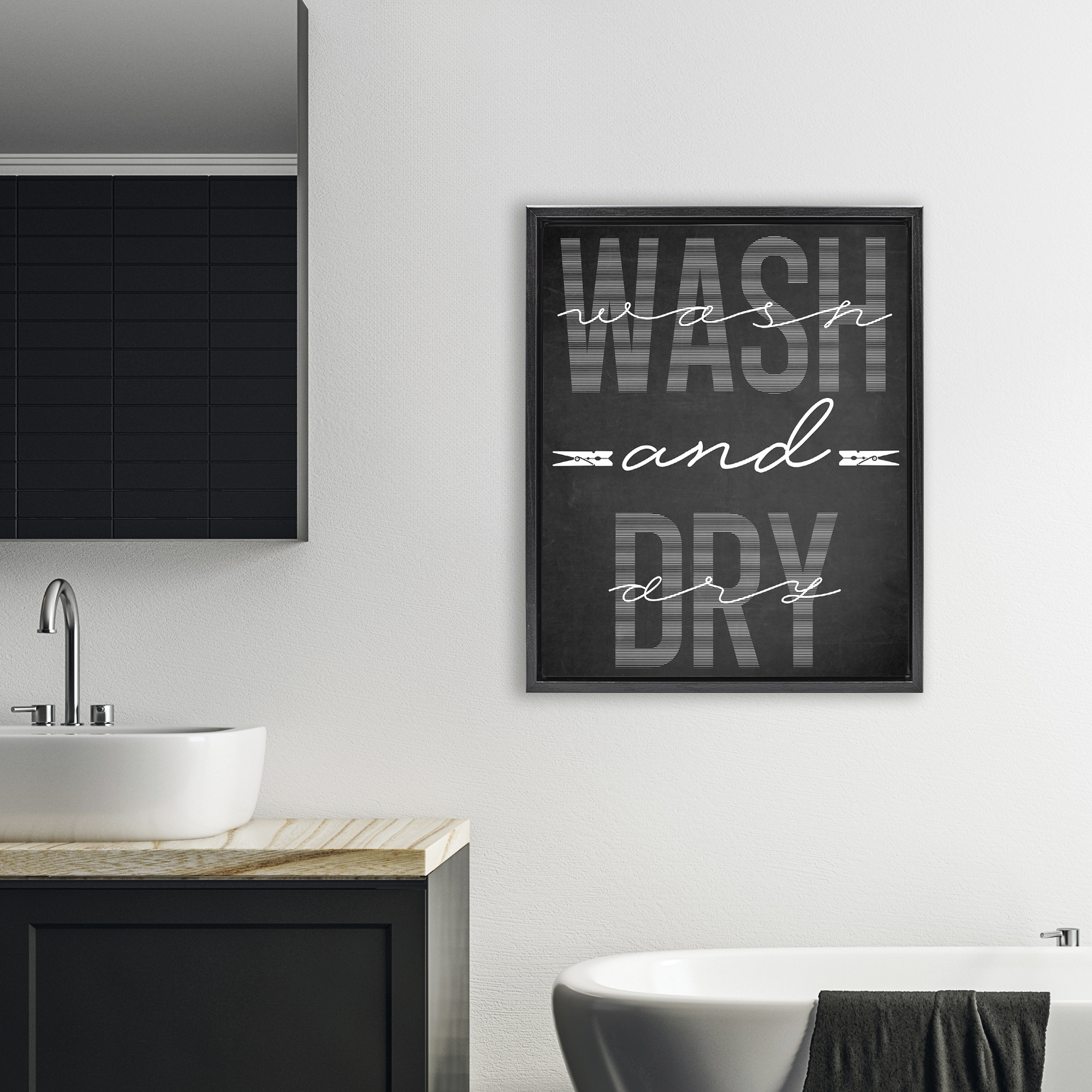 Wash And Dry Black Minimal Black Framed Floater Canvas Wall Art, design by Marcus Prime
