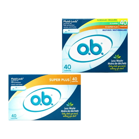 o.b. Tampons Multipack | Non-Applicator Tampon, Unscented | Regular/Super/Super Plus Tampons, 40ct   o.b. Tampons | Non-Applicator Tampon, Unscented | Super Plus Tampons, 40ct