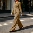 thumbnail image 6 of TEAJOPSUU Women's 2 Piece Business Outfits Long Sleeve V Neck One Breasted Blazer Dressy Wide Leg Pants Solid Work Suits Sets Khaki, 6 of 8