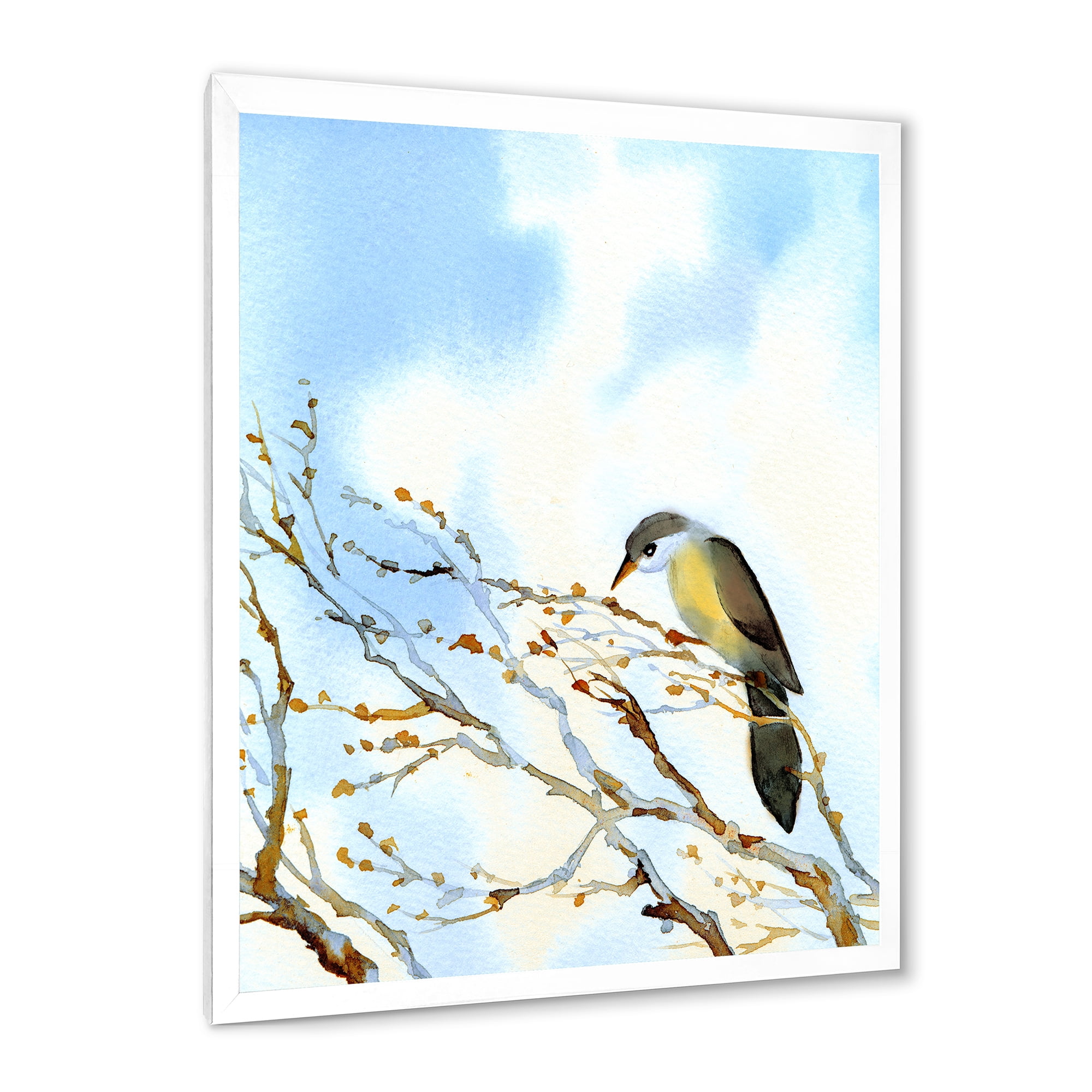 Designart 'Old Bird Sitting On Tree' Traditional Framed Art Print
