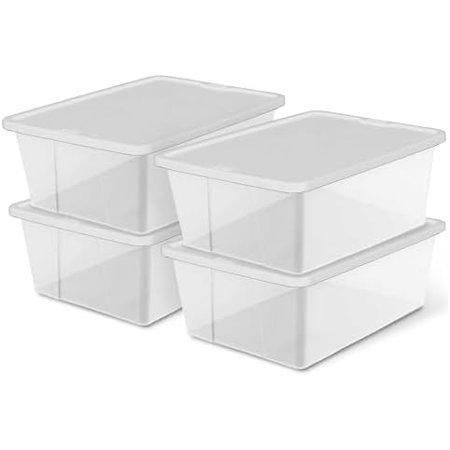 4-Pack Snaplock Small Clear Plastic Storage Organizer Bins w/Lids 12 Quart White - Stackable Container Boxes for Bedroom Bathroom Garage and Office Organization