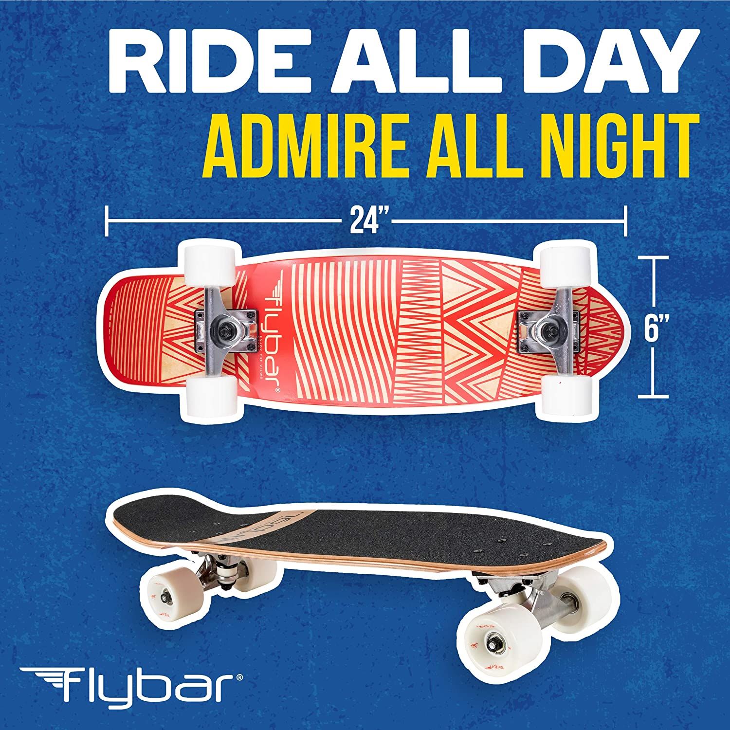 Flybar 27.5” Grip Tape Cruiser Skateboard With 60mm x 40mm Wheels - Aztec Wood