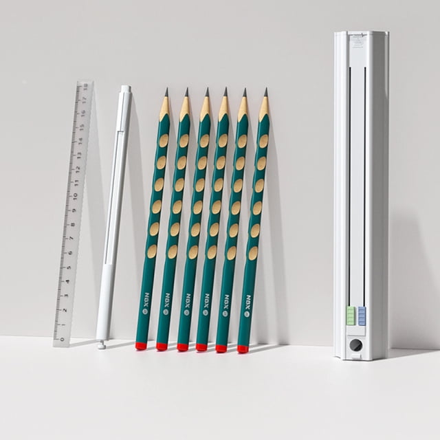 Riwcyla Cute Pencil Box Hexagonal with 6 Pencils Standing Pen Holder Multi,Function Push,Pull Stationery Box Set Design with Ruler and Detachable Pencil Sharpener and Earaser Hard Pen Case Storage
