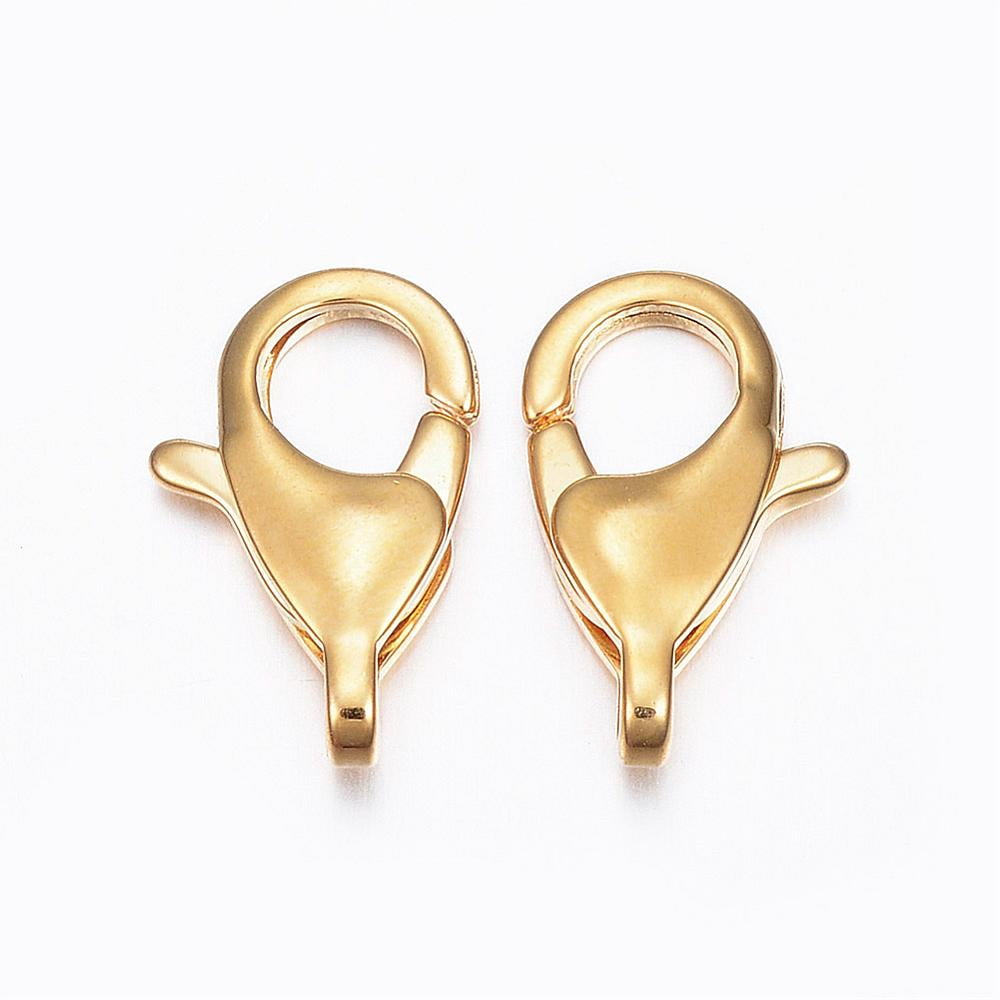 50pcs 304 Stainless Steel Lobster Claw Clasps golden 15x9x4mm Hole: 3x2mm