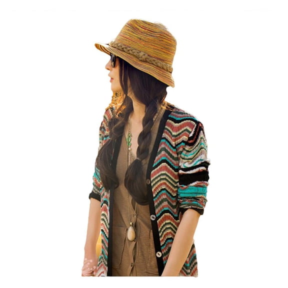 WEAVILUX Women's Boho Wide Brim Beach Hat Stylish Multi-Color Sun Accessory