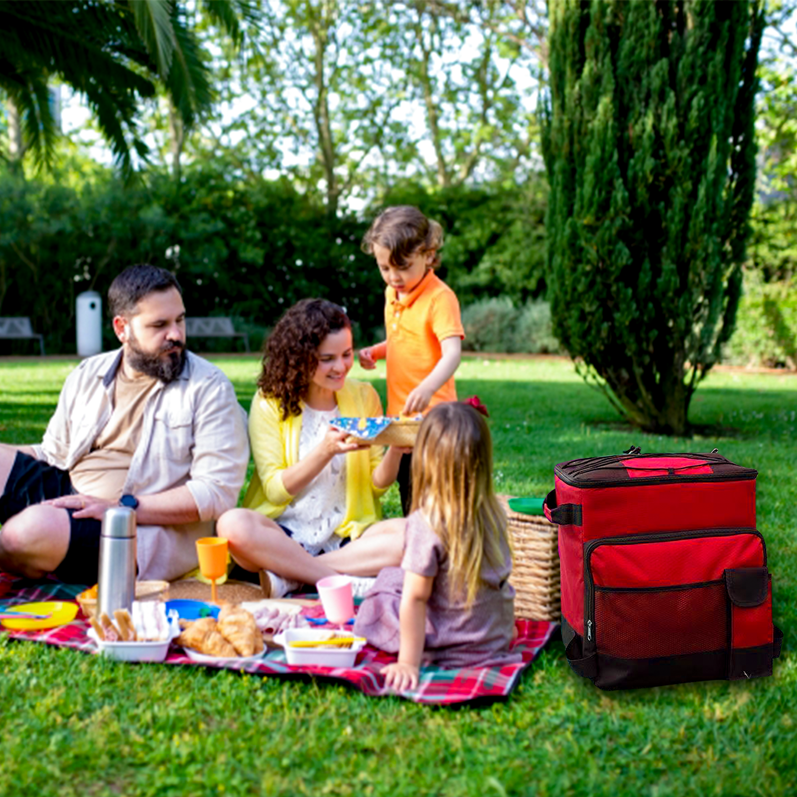 Rolling Cooler, HDJ 43L Large Leakproof Soft Cooler Bag with Wheels and Handle for Beach Camping Patio Travel Outdoor, Red