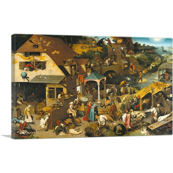 ARTCANVAS Netherlandish Proverbs 1559 Canvas Art Print by Pieter Bruegel the Elder - Size: 18" x 12" (1.50" Deep)