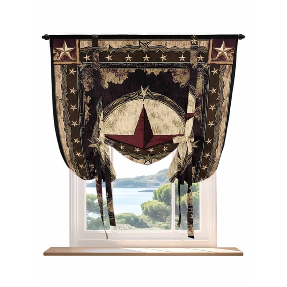 Western Stars Brown Tie Up Curtains for Windows 45 Inch Length Balloon Curtains Kitchen Adjustable Balloon Window Shade Farmhouse Country Vintage Wood Grain Tie Up Bathroom Curtain Window 42"x45"