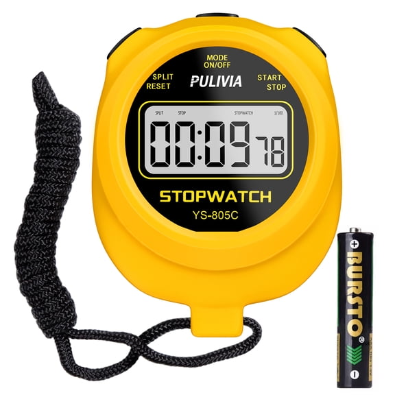 PULIVIA Yellow Digital Stopwatch with Countdown, on/off, 0.01s Accuracy, Waterproof Handheld Timer for Running, Sports, Coaches