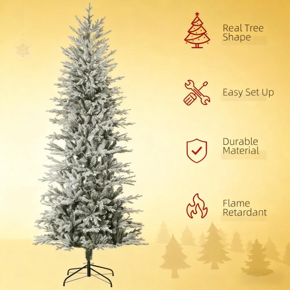7.5ft Prelit Snow Flocked Christmas Tree with 350 Clear Lights 850 Tips Auto-Open Branches Indoor Decor