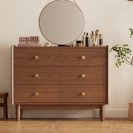 Muwuele 6-Drawer Dresser for Bedroom, 41.2 Inch Wood Chest of Drawers with Large Storage Cabinet, Mid-Century Modern Dresser for Closet Kitchen, Sideboard
