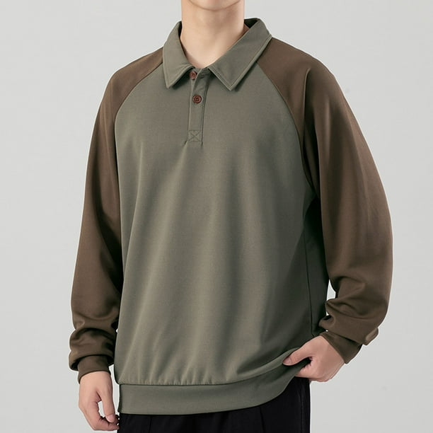 Blusa y camisa de manga larga con cuello vuelto para hombre, blusa informal de manga larga con cuello vuelto y bloques de color, blusa de poliéster para hombre