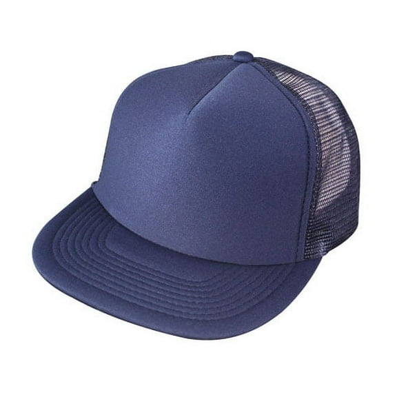 Flat Bill Mesh Cap, 5 Panel Cap w/ flat Bill & Adjustable Snap Closure for Travel, Summer, Work, Casual - 5FBC - Navy