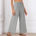 thumbnail image 5 of CAIXIA Wide Leg Pants for Women Flowy Palazzo Drawstring Elastic Waist Trousers with Pockets Summer Beach Vacation Clothes, 5 of 7