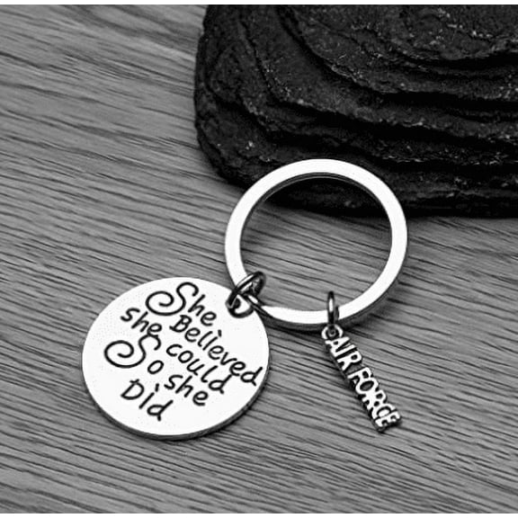 US Air Force She Believed She Could So She Did Keychain, Inspirational Military Key Rings Gift for Air Force Daughter, Wife, Mom, Sister or Niece