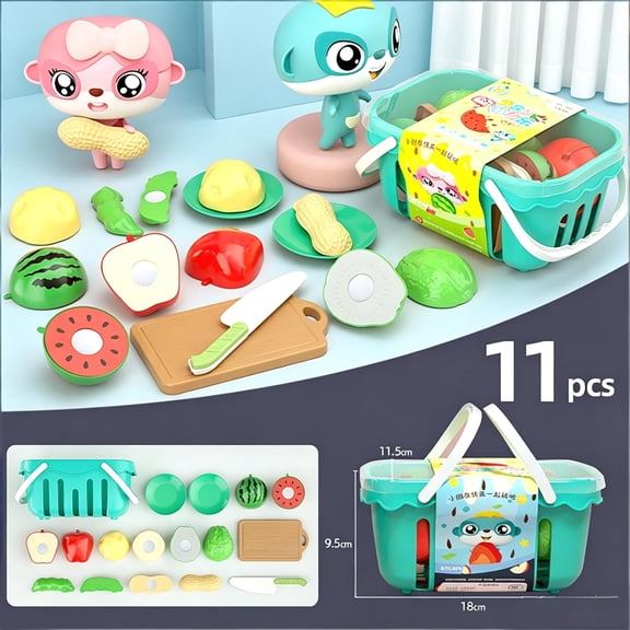 Pretend Play Toys, 11Pcs Kids Pretend Cutting Fruit Vegetable Kitchen Play Toy Set, Safe Thick Plastic Toddler Cooking Playset, Educational Birthday Holiday Gift for Boys Girls Ages 3