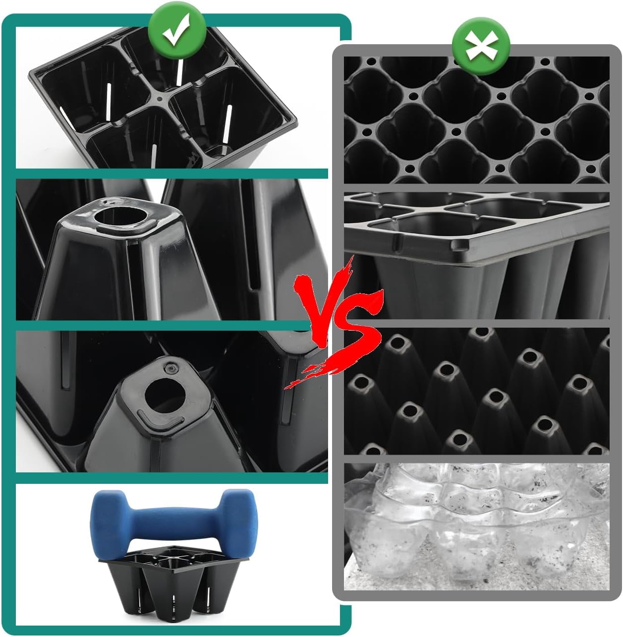 40 Pack Reusable 4-Cell Seed Starter Tray for Seedlings, Deep Large Cell Plant Starter Trays with Drainage Holes for Seed Germination, Easy Transplant, Fits Standard 1020 Flats, Black