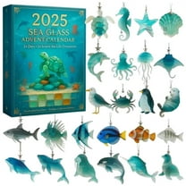 Sea Glass Marine Life Advent Calendar, 24 Days Ocean-themed Christmas Countdown Calendar, with 24 Adorable Realistic Ocean Animals Decoration, Christmas gift for Ocean Lovers, Kids