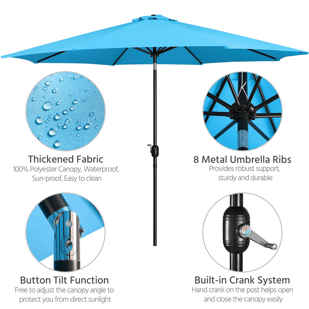 Alden Design 11 Foot Patio Umbrella with Crank and Push Button to Tilt, Sky Blue