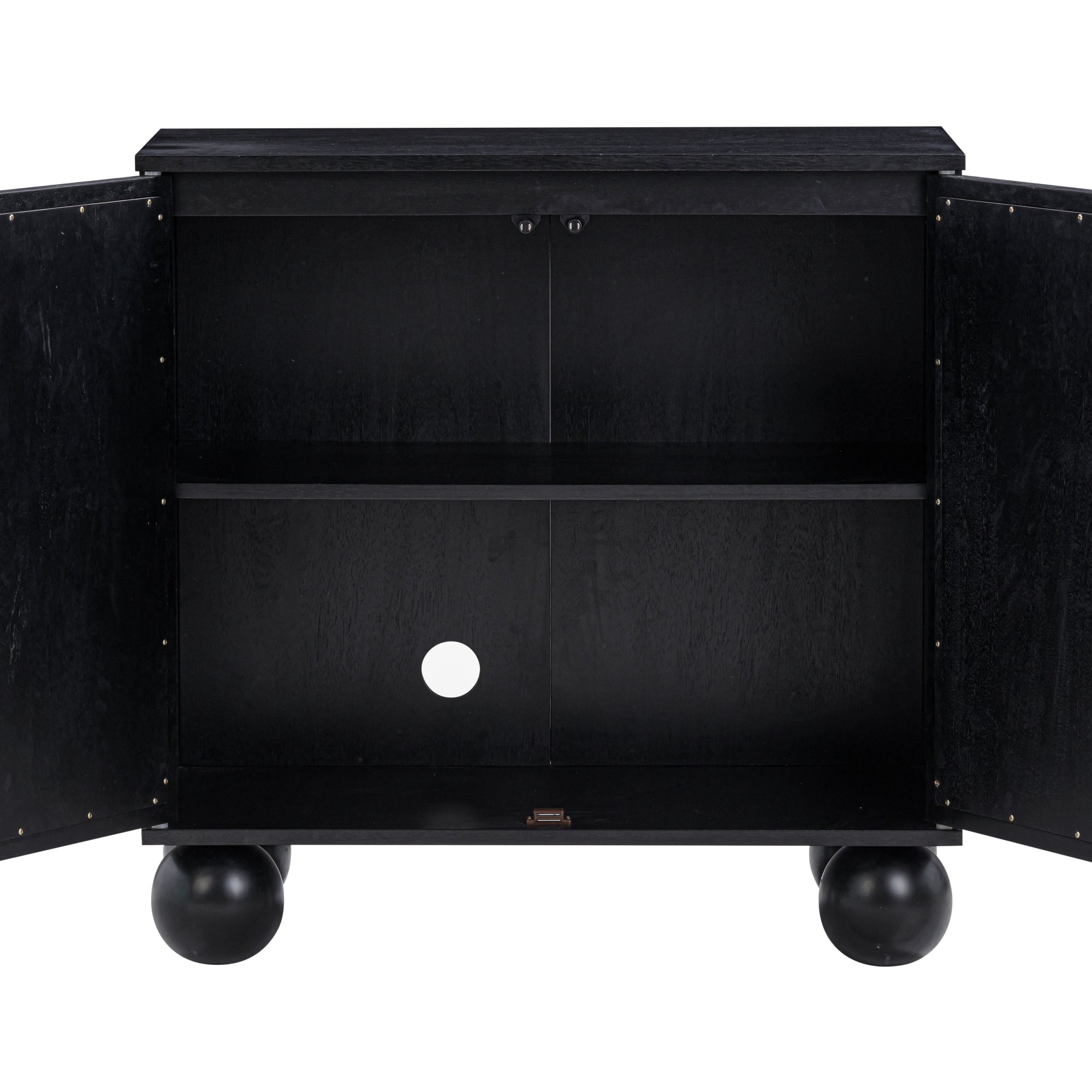 Nathan James Leah Boho Entryway Storage Cabinet or Sideboard Cabinet for Kitchen or Living Room with Ball-Style Feet, Natural Seagrass Door Fronts and Solid Wood Legs, Black