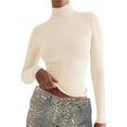 thumbnail image 2 of Olyvenn Women's Turtleneck Shirt Double Lined Long Sleeve Mock Neck Tops for Women Basic Tight T Shirts Tee Spring Fashion Slim Fit Soft Thermal Underwear Tops Khaki 12, 2 of 4