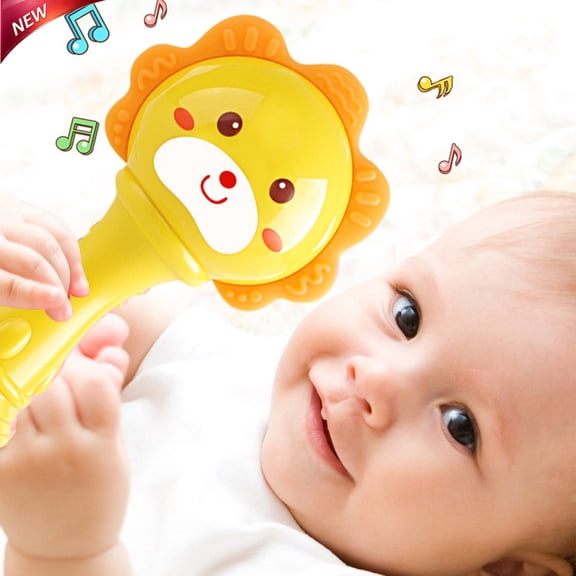 Clearance!Yellow Baby Musical Hand Rattle Toy, Cute Sun Bear Shape Shaker Rattle, Early Developmental Sensory Educational Toy for 0-3 3-6 6-12 Months Newborn Boys Girls, Perfect Baby Shower Gift