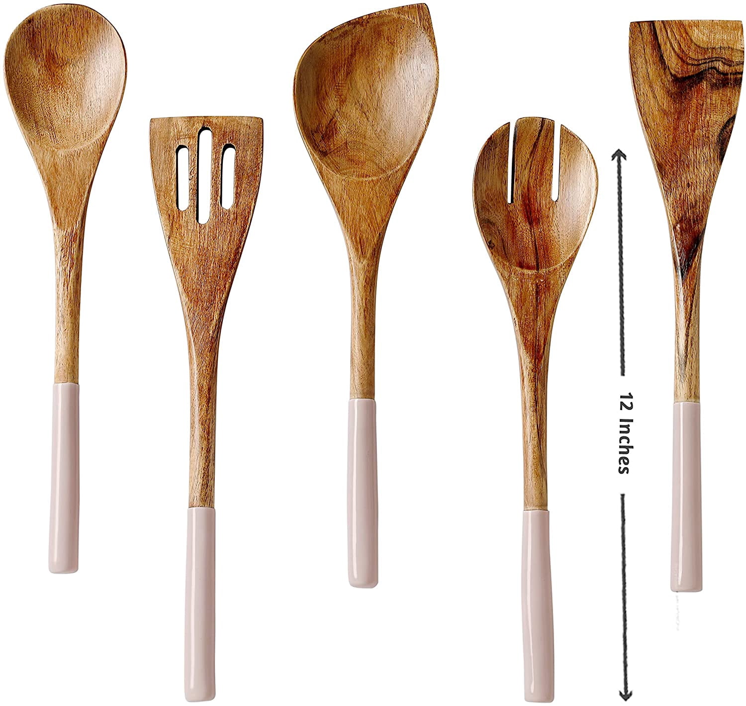Folkulture Wooden Spoons For Cooking, Set of 5 Wooden Cooking Utensils, Non-Stick Wooden Utensils for Cooking, Wooden Kitchen Utensil Set for Kitchen, Non Toxic Wooden Spoon Sets With Wooden Spatula