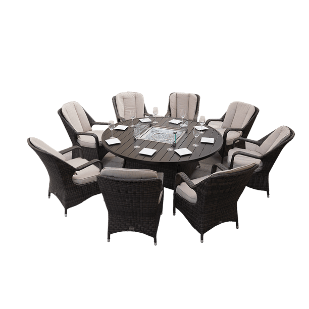 Direct Wicker 8 Seat Round Gas Fire Pit Dining Table With Eton Chair Com Direct Wicker 8 Seat Round Gas Fire Pit, Eight Seater Round Dining Table