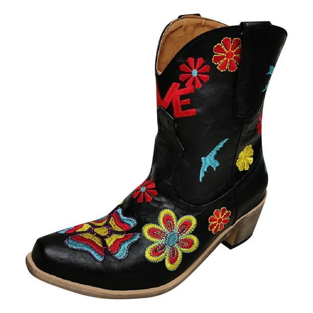 Botas de montar bordadas a la moda para mujer, botas informales cálidas de tacón medio, botas de tubo medio, zapatos Wmkox8yii sdhk312