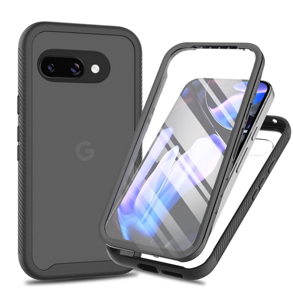 Google Pixel 10A Case with Built in Screen Protector,Dteck Full-Body Shockproof Rubber Hybrid Protection Crystal Clear PC Back Protective Phone Case Cover for Google Pixel 10A,Black